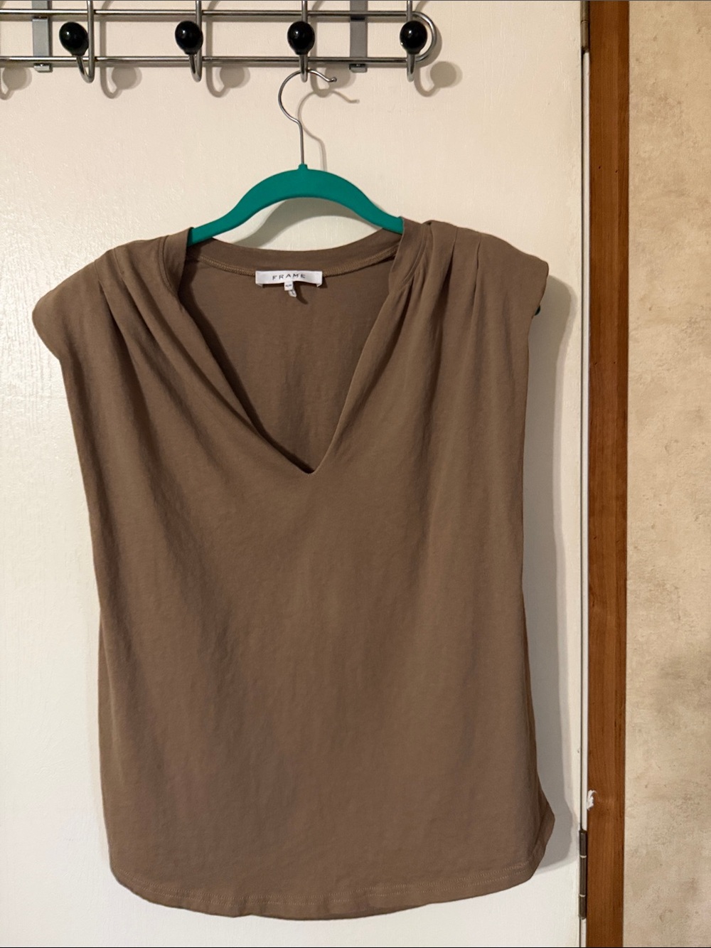 Frame  Taupe V-Neck padded Cap Sleeve Tank